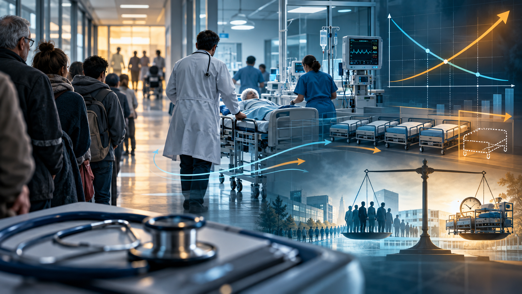 Salle d’hôpital illustrant les liens entre économie de la santé, ressources, files d’attente et capacité de soins