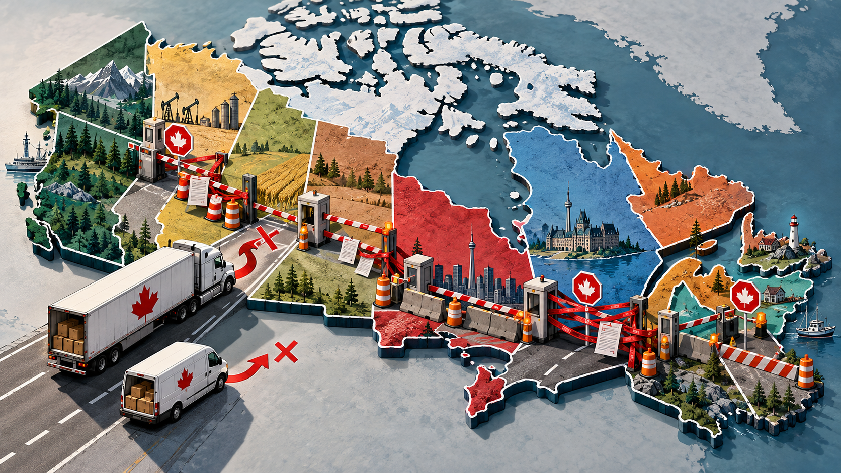 Carte du Canada illustrant les barrières au commerce interprovincial entre les provinces